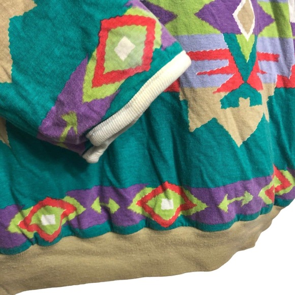 Vintage 90s Puffy Sweatshirt Top Teal Green Purple Southwest Kachina - Picture 6 of 8